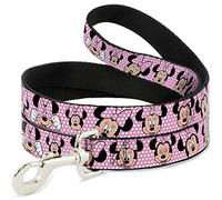 Buckle-Down Pet Leash - Minnie Mouse Expressions Polka Dot Pink/White - 6 Feet Long - 1.5" Wide
