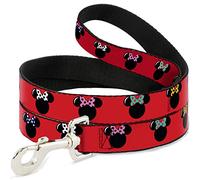 Buckle-Down Pet Leash - Minnie Mouse Silhouette Red/Black/Polka Dot - 4 Feet Long - 1.5" Wide
