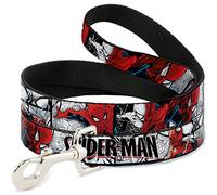 Buckle-Down Pet Leash - SPIDER-MAN Action Poses/Comic Scenes White/Black/Red - 4 Feet Long - 1/2" Wide