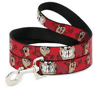 Buckle-Down Pet Leash - Tasmanian Devil Expressions Red Swirl - 4 Feet Long - 1.5" Wide