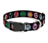 Buckle-Down Plastic Clip Collar - 9-Avenger Icons Black/Multi Color - 1" Wide - Fits 9-15" Neck - Small