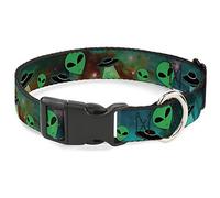 Buckle-Down Plastic Clip Collar - Aliens & UFO's Galaxy/Green/Black/White - 1/2" Wide - Fits 6-9" Neck - Small