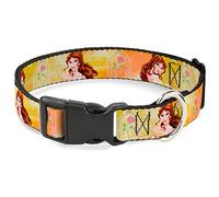 Buckle-Down Plastic Clip Collar - Belle Poses/Enchanted Rose/Story Script Yellow/Pinks - 1" Wide - Fits 11-17" Neck - Medium