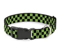 Buckle Down Plastic Clip Collar - Checker Black/Neon Green - 1" Wide - Fits 9-15" Neck - Small