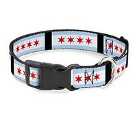 Buckle Down Plastic Clip Collar - Chicago Flags/Black - 1" Wide - Fits 11-17" Neck - Medium