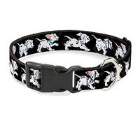 Buckle-Down Plastic Clip Collar - Dalmatians Running/Paws Black/Gray/White/Black - 1" Wide - Fits 11-17" Neck - Medium