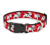 Buckle-Down Plastic Clip Collar - Dalmatians Running/Paws Reds/White/Black - 1/2" Wide - Fits 9-15" Neck - Large