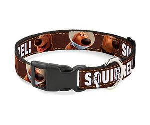 Buckle-Down Plastic Clip Collar - Dug 3-Poses/SQUIRREL! Brown/Yellow/White - 1/2" Wide - Fits 6-9" Neck - Small