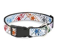 Buckle-Down Plastic Clip Collar - Falling Stars White/Multi Color - 1/2" Wide - Fits 9-15" Neck - Large