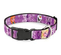 Buckle-Down Plastic Clip Collar - Frozen Anna/Elsa/Olaf Poses/Scenes Purples - 1" Wide - Fits 15-26" Neck - Large