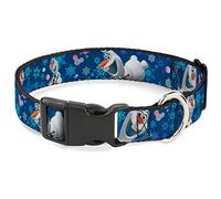 Buckle-Down Plastic Clip Collar - Frozen Olaf Poses/Snowflakes Blues - 1" Wide - Fits 15-26" Neck - Large