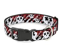 Buckle-Down Plastic Clip Collar - Girlie Skull Black/White w/Red Paint Drips - 1" Wide - Fits 15-26" Neck - Large