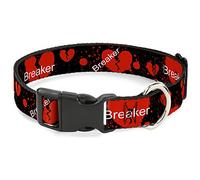 Buckle-Down Plastic Clip Collar - Heart Breaker Black/White/Red - 1/2" Wide - Fits 9-15" Neck - Large