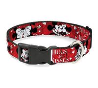 Buckle-Down Plastic Clip Collar - Mickey & Minnie HUGS & KISSES Poses Reds/White - 1.5" Wide - Fits 16-23" Neck - Medium