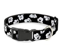 Buckle-Down Plastic Clip Collar - Mickey Mouse Expressions Scattered Black/White - 1" Wide - Fits 11-17" Neck - Medium