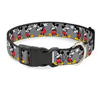 Buckle-Down Plastic Clip Collar - Mickey Mouse w/Glasses Poses Gray - 1" Wide - Fits 15-26" Neck - Large
