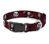 Buckle-Down Plastic Clip Collar - Nightmare Before Christmas 3-Jack Poses/Peeping Eyes Burgundy/Black/Yellow - 1/2" Wide - Fits 6-9" Neck - Small