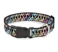 Buckle-Down Plastic Clip Collar - Peace Black/Multi Stripes - 1/2" Wide - Fits 9-15" Neck - Large