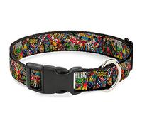 Buckle-Down Plastic Clip Collar - Retro Marvel Comic Books Stacked CLOSE-UP