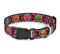 Buckle-Down Plastic Clip Collar - Six Sugar Skulls Multi Color - 1" Wide - Fits 9-15" Neck - Small