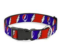 Buckle Down Plastic Clip Collar - Steal Your Face w/Lightning Bolt Repeat Red/White/Blue