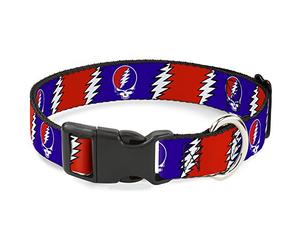 Buckle Down Plastic Clip Collar - Steal Your Face w/Lightning Bolt Repeat Red/White/Blue