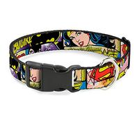 Buckle-Down Plastic Clip Collar - Superheroines Wonder Woman/Supergirl/Batgirl - 1" Wide - Fits 9-15" Neck - Small