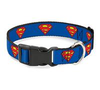 Buckle-Down Plastic Clip Collar - Superman Shield Blue - 1" Wide - Fits 15-26" Neck - Large