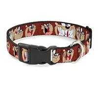 Buckle Down Plastic Clip Collar - Tasmanian Devil Expressions Brown - 1" Wide - Fits 15-26" Neck - Large