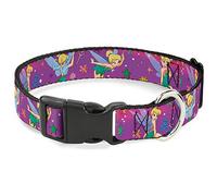 Buckle-Down Plastic Clip Collar - Tinker Bell Poses/Flowers/Stars/Skull Purple - 1" Wide - Fits 11-17" Neck - Medium