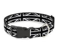 Buckle Down Plastic Clip Collar - Union Jack Distressed Black/White - 1" Wide - Fits 11-17" Neck - Medium