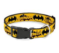 Buckle-Down Plastic Clip Collar - Vintage Batman Logo & Bat Signal-3 Yellow - 1.5" Wide - Fits 16-23" Neck - Medium