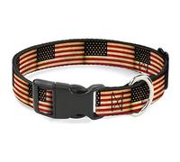Buckle Down Plastic Clip Collar - Vintage US Flag Repeat - 1" Wide - Fits 15-26" Neck - Large