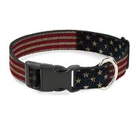 Buckle Down Plastic Clip Collar - Vintage US Flag Stretch - 1.5" Wide - Fits 18-32" Neck - Large