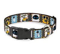 Buckle-Down Plastic Clip Collar - WALL-E & EVE Pose/Face Hazard Blocks Gray/Yellow/Black - 1" Wide - Fits 15-26" Neck - Large