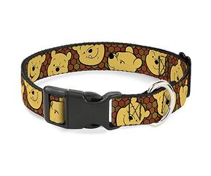 Buckle-Down Plastic Clip Collar - Winnie the Pooh Expressions/Honeycomb Black/Browns - 1" Wide - Fits 9-15" Neck - Small