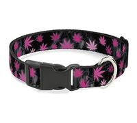 Buckle-Down Pot Leaves/Smoke Black/Pink/White Plastic Clip Collar, 1/2" x 6-9"/Small