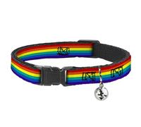 Buckle-Down Rainbow Print, Breakaway Cat Collar with Bell, Plastic Clip, Easy Adjustable, 8.5 to 12 Inches 0.5 Inch Wide
