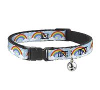 Buckle-Down Rainbows Stars, Breakaway Cat Collar with Bell, Plastic Clip, Easy Adjustable, 8.5 to 12"-0.5" Wide