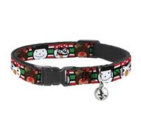 Buckle-Down Reindeer Snowman, Breakaway Cat Collar with Bell, Plastic Clip, Easy Adjustable, 8.5 to 12"-0.5" Wide
