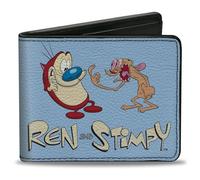 Buckle-Down Ren and Stimpy Wallet, Bifold, Ren and Stimpy Fighting Scenes and Title Logo Blue, Vegan Leather, Blue, 4.0" x 3.5", Casual