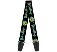 Buckle-Down Rick and Morty Guitar Strap, Rick and Morty Title Logo and Portal Pose Black, 2 Inches Wide, Green, 2" Wide - 29-54" Length