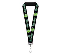 Rick and Morty Lanyard, Rick and Morty Title Logo and Portal Pose Black, Elastic, Green, 44" x 1"
