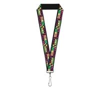 Buckle-Down Rick and Morty Lanyard, Rick and Morty Text Blocks and Scenes Black Multi Color, Elastic