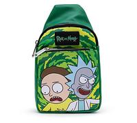 Buckle-Down Rick and Morty Vegan Leather Crossbody Sling Bag with Adjustable Straps, Green, 11.0" x 6.5"