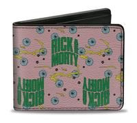 Buckle-Down Rick and Morty Wallet, Bifold, Rick and Morty Text and Eyeballs Pink Green, Vegan Leather, 4.0" x 3.5", Casual