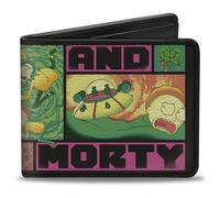 Buckle-Down Rick and Morty Wallet, Bifold, Rick and Morty Text Blocks and Scenes Black Multi Color, Vegan Leather