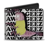 Buckle-Down Rick and Morty Wallet, Bifold, Shrimp Morty Aww Geez Pose and Text White Black, Vegan Leather