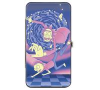 Buckle-Down Rick and Morty Wallet, Hinged, Rick and Morty Portal Pose and Icon Blocks Collage Blue Pink, Vegan Leather