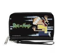 Buckle-Down Rick and Morty Wallet, Zip Around, Morty Full Body Glitch Pose and Title Logo Black, Vegan Leather